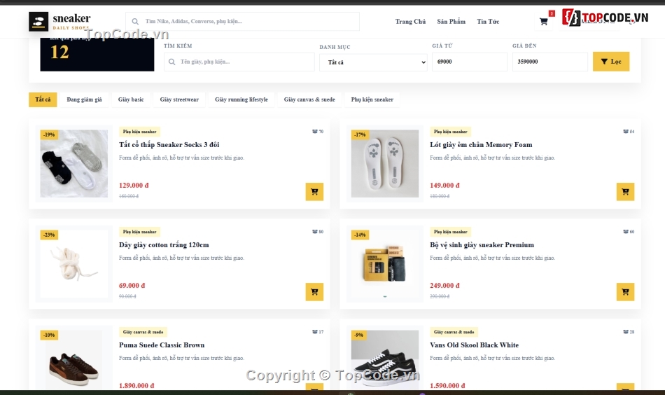 website,web bán giày,web bán phụ kiện